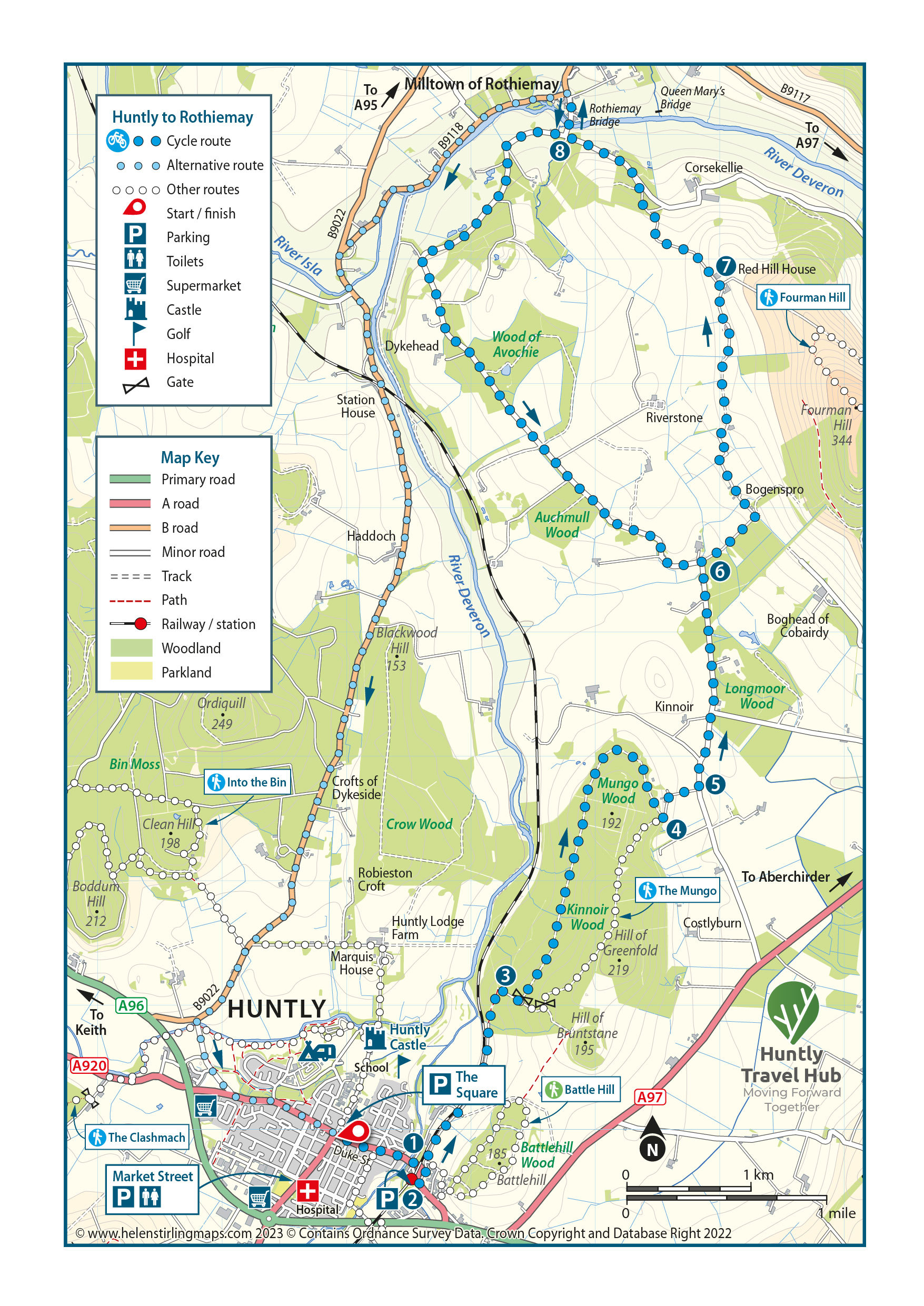 Huntly to Milltown of Rothiemay Map