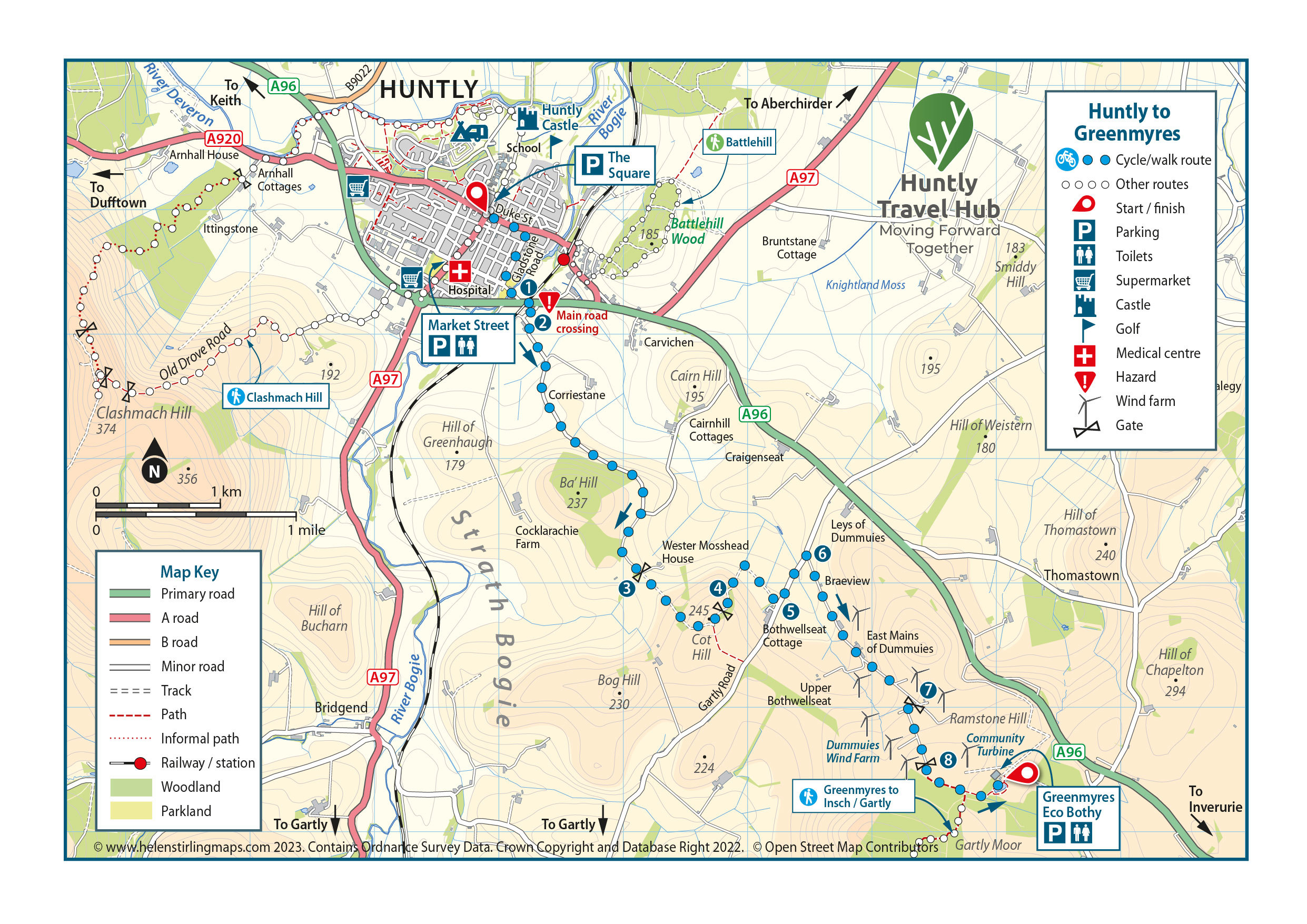 Huntly to Greenmyres Map