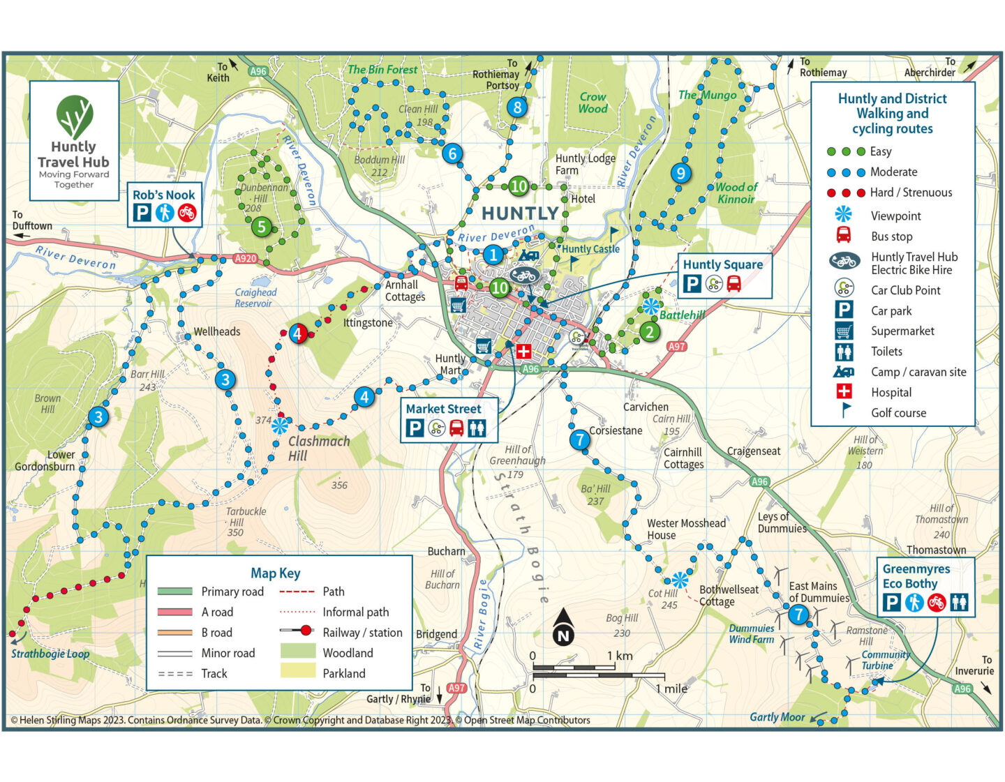 Huntly and District walking and cycling routes map